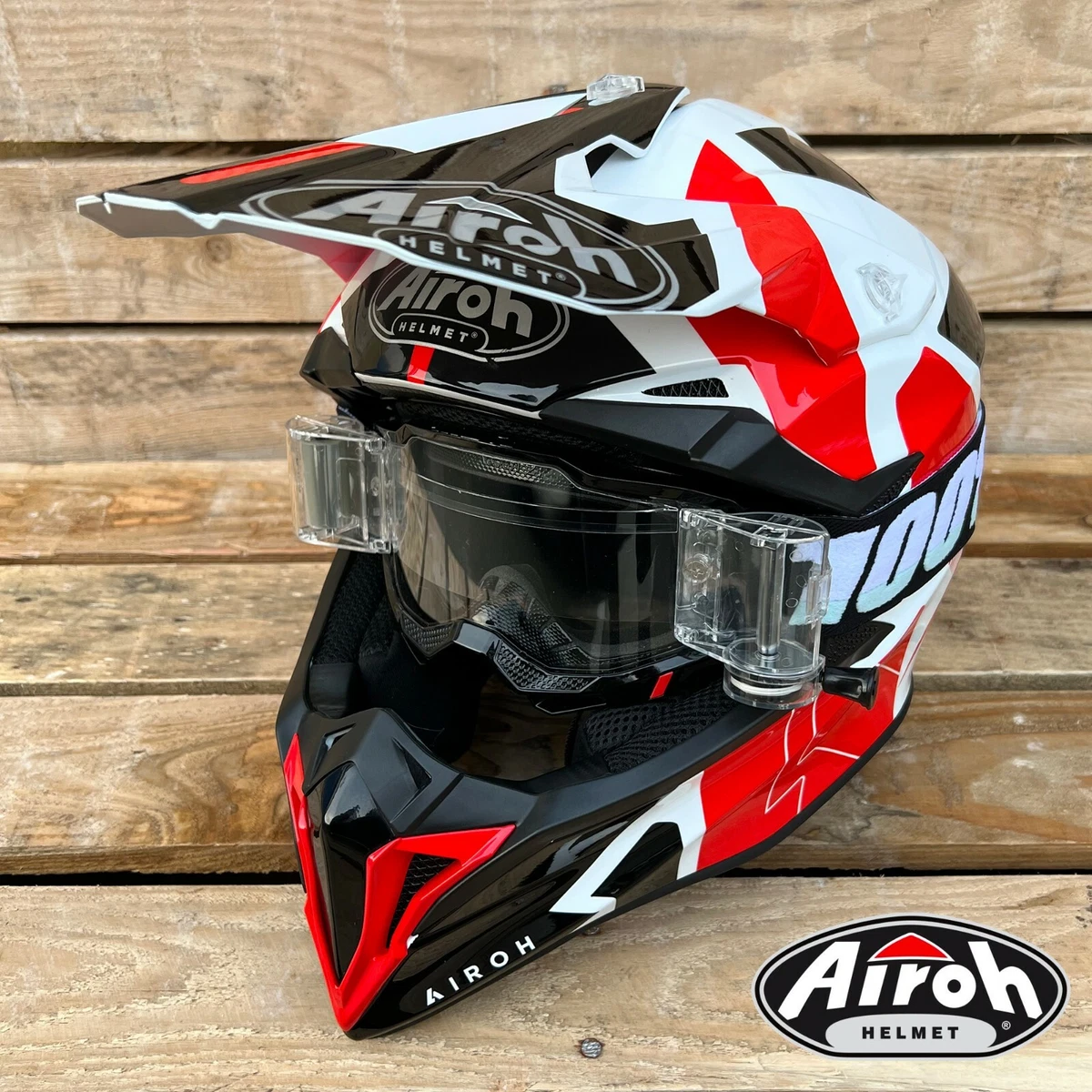 AIROH Wraap Casque Motocross - Raze Rouge Brillant Avec 100% Accuri2  Roll-Off