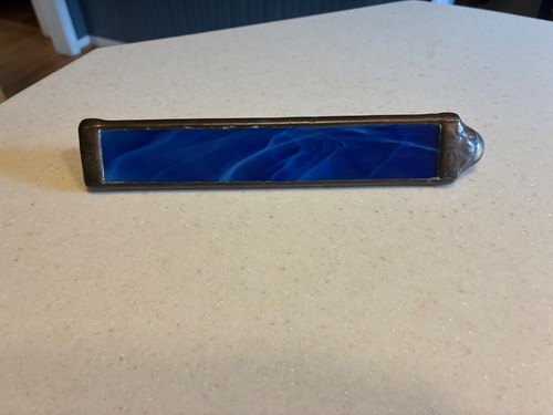 Vintage Triangular 9" Cobalt Blue Stained Glass Kaleidoscope w/ Etched Glass