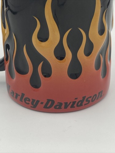 Harley Davidson Motorcycles Mug 3D Raised Flames Black Orange Coffee Cup 2002 - Picture 3 of 5