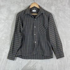 True VTG 50s 60s Dan River Loop Collar Camp Shirt Long Sleeve Cotton Plaid XS/S