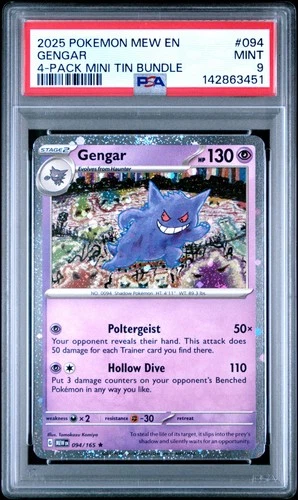 2025 POKEMON PROMO 4-PACK MINI TIN BUNDLE #094 GENGAR PSA 9