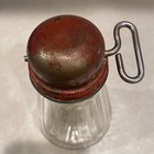 Vintage 1940's Glass Nut Chopper Turn Key Spice Grinder Farmhouse Decor Red Cap — photo 2