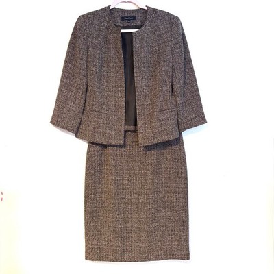 Evan Picone Matching Two Piece Skirt Set Blazer Skirt Brown Tan Twill Womens 6