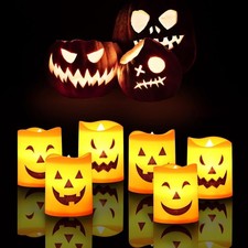 6Pcs Halloween LED Tea Light Candles Mini Flameless Jack-o-Lantern Table Decor