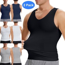 2pcs Men Body Shaper Slimming Shirt Compression Vest Elastic Shapewear Tank Tops