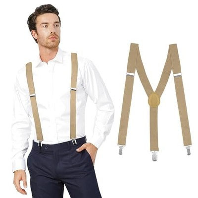 Men's Adjustable Suspenders with Elastic Straps Y-Back,Hiking 1PCS Beige