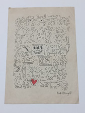 Keith Haring Drawing on paper (Handmade) signed and stamped mixed media.