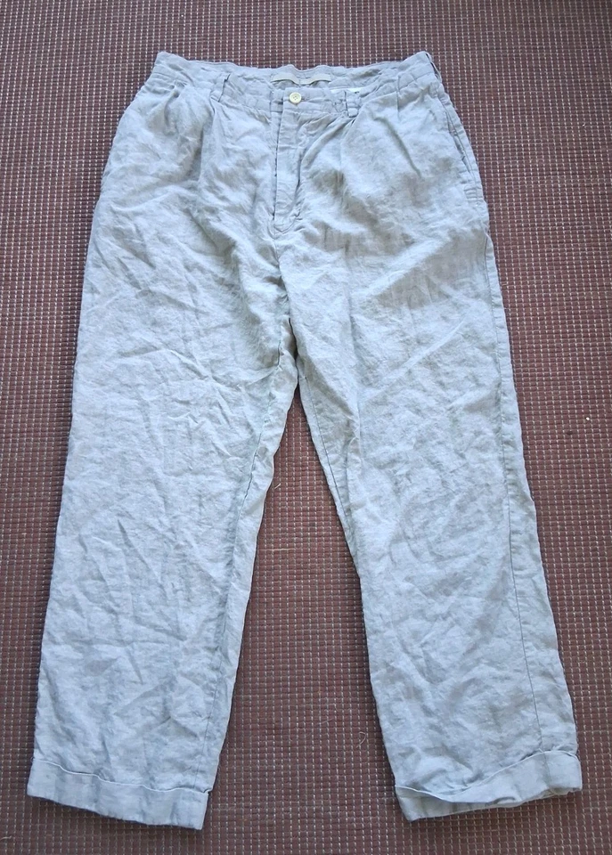 Мужские льняные брюки Nautica Rigger 34X30 (33x27) классический крой плиссированные бежевый хаки  - Изображение 2 из 4