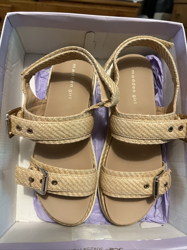Madden Girl Women's Marciaa Nat Raffia Platform Sandals Size 9.5