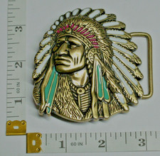 Indian Chief Belt Buckle New Metal Feather Head Mount SN989