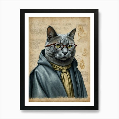 Katze in Gläsern 2 Kunstdruck gerahmt Wandbild Poster Leinwanddruck Bild