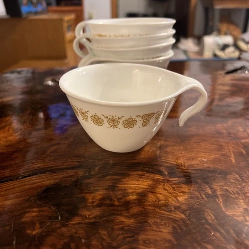 Vintage Corelle Cups by CORNING Butterfly Gold Hook Handle Coffee Tea Set of 5