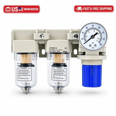 BLCH AC2000-02 1/4'' NPT Air Compressor Filter Regulator, Double Air Dryer Water