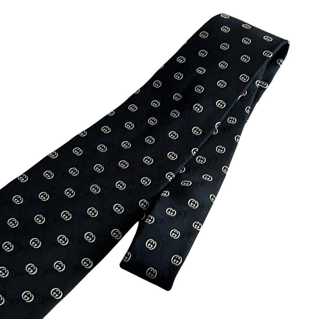 Gucci GG Interlocking Pattern Silk Tie Black Gold… - image 14