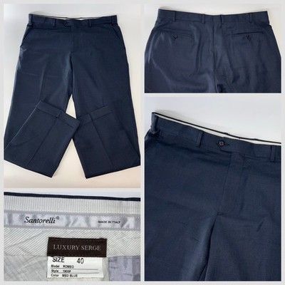 Santorelli Luxury Serge Romeo Dress Pants Men 40x32 Blue Wool Cuffs Italy YGI T5