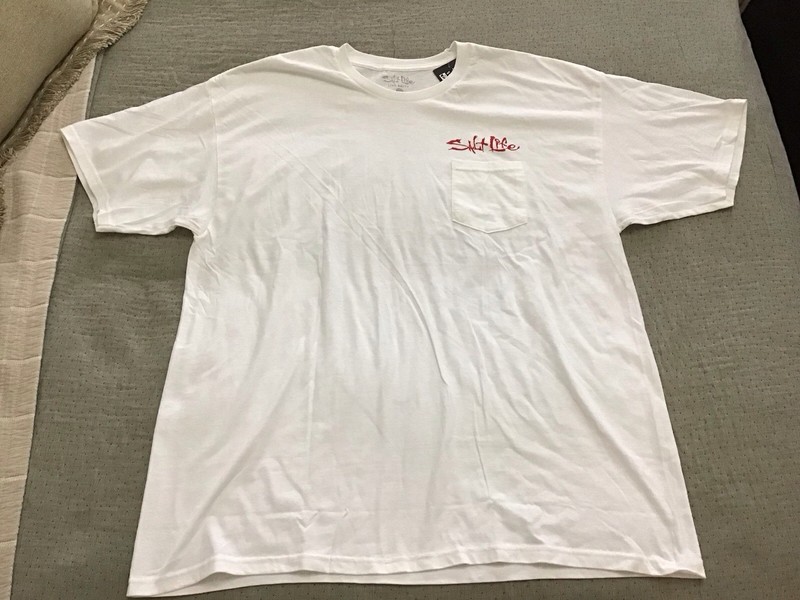 New SALT LIFE 2017 U.S.S. CLAMAGORE Fundraiser Pocket T-Shirt, WHITE, 2XL