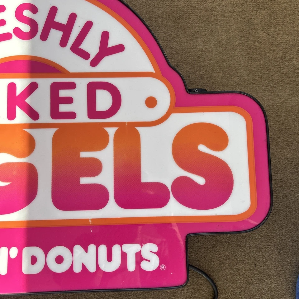 Dunkin Donuts Bagels Freshly Baked Lighted sign - 20 x 30 1/2 Vintage & Retired - Image 4 of 4