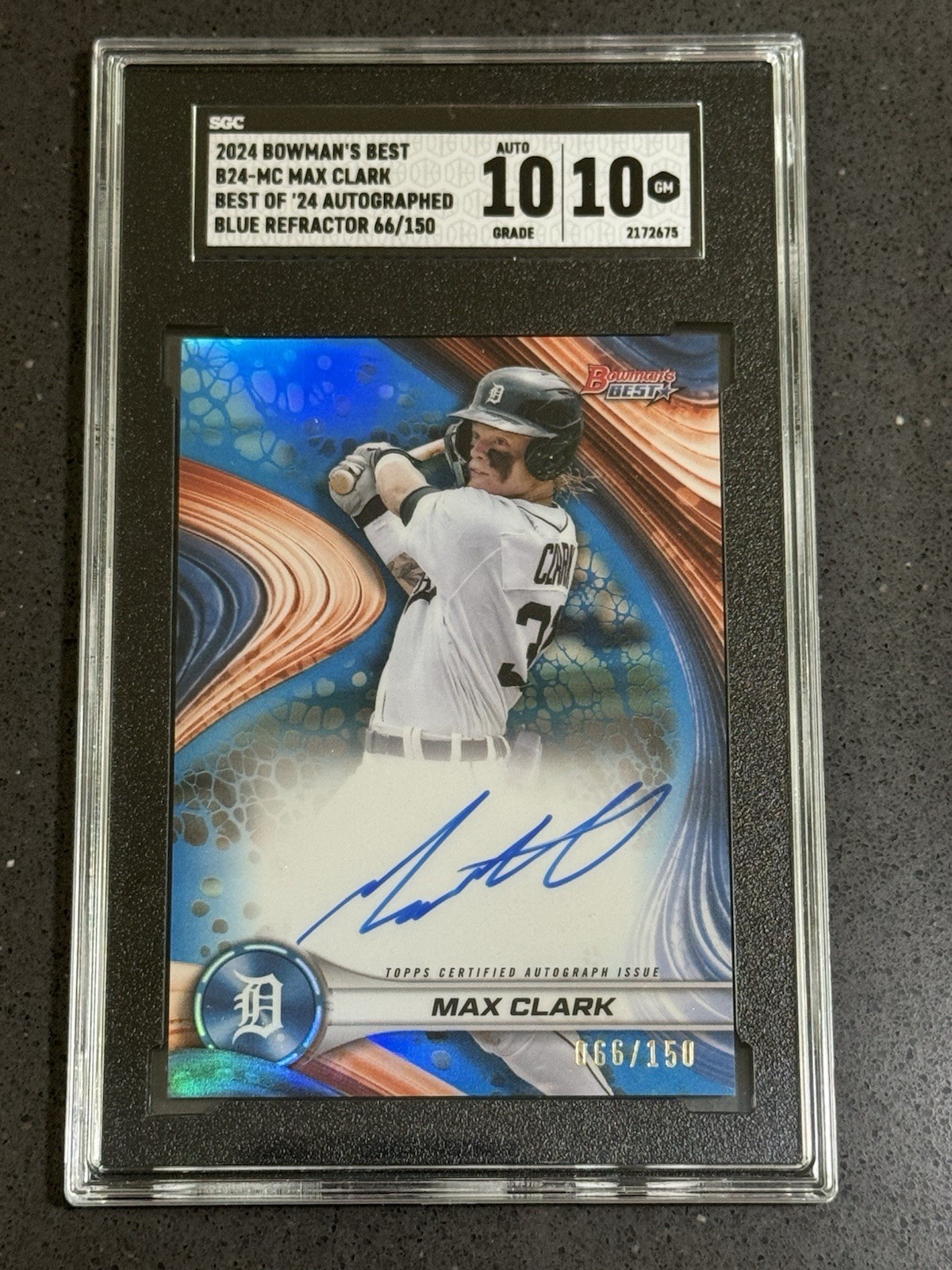 2024 Bowman’s Best Prospects Max Clark Blue Refractor Auto /150 SCC 10/10