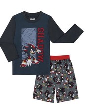 Sonic Shadow Boys Long Sleeve Sleep Top  Shorts Pajama Set 2 Piece  M8 NWT