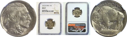 1913-D T-1 5C Buffalo Nickel NGC MS-67
