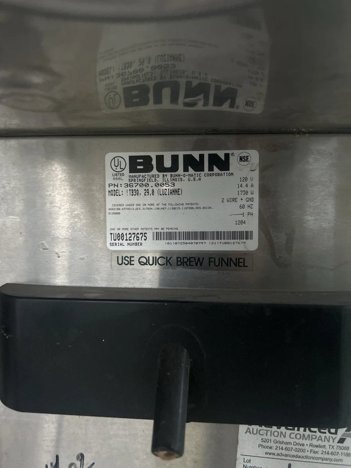 Cafetera de té helada comercial BUNN TB3Q 120 V 3 galones - sin probar, como está Foto 3 de 3