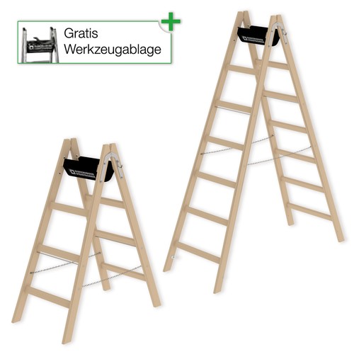 MUNK Holz Stehleiter beidseitig begehbar Sprossenstehleiter Malerleiter - Bild 1 von 27