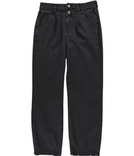 Phong Phu International Womens 2-Button Pleated Stretch Jeans, Black, 26