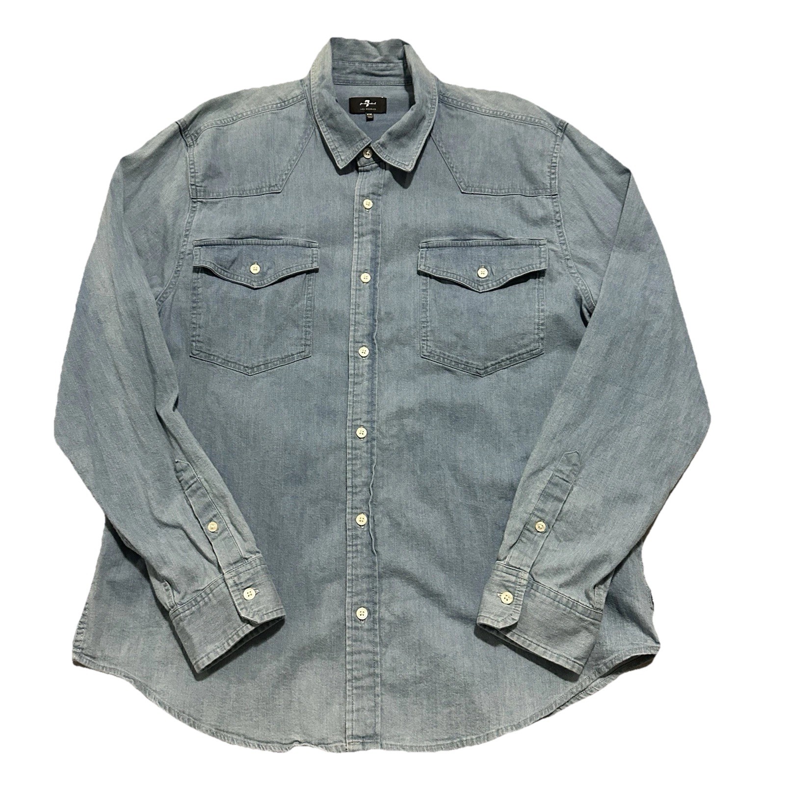 S Blue Denim Long Sleeve Two Pocket Shirt