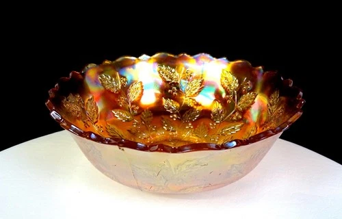 Fenton Carnival Glass Marigold Holly Pattern Antique 7 3/8" Scalloped Bowl 1910