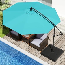 10' Offset Hanging Umbrella with Base Patio Cantilever Umbrella 360 Rotation