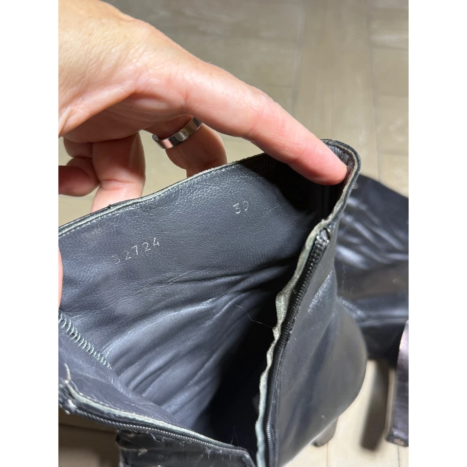 Angela Falzoni 高跟鞋女式 39 黑色皮革尖头系带拉链 — 第 2/4 张图片