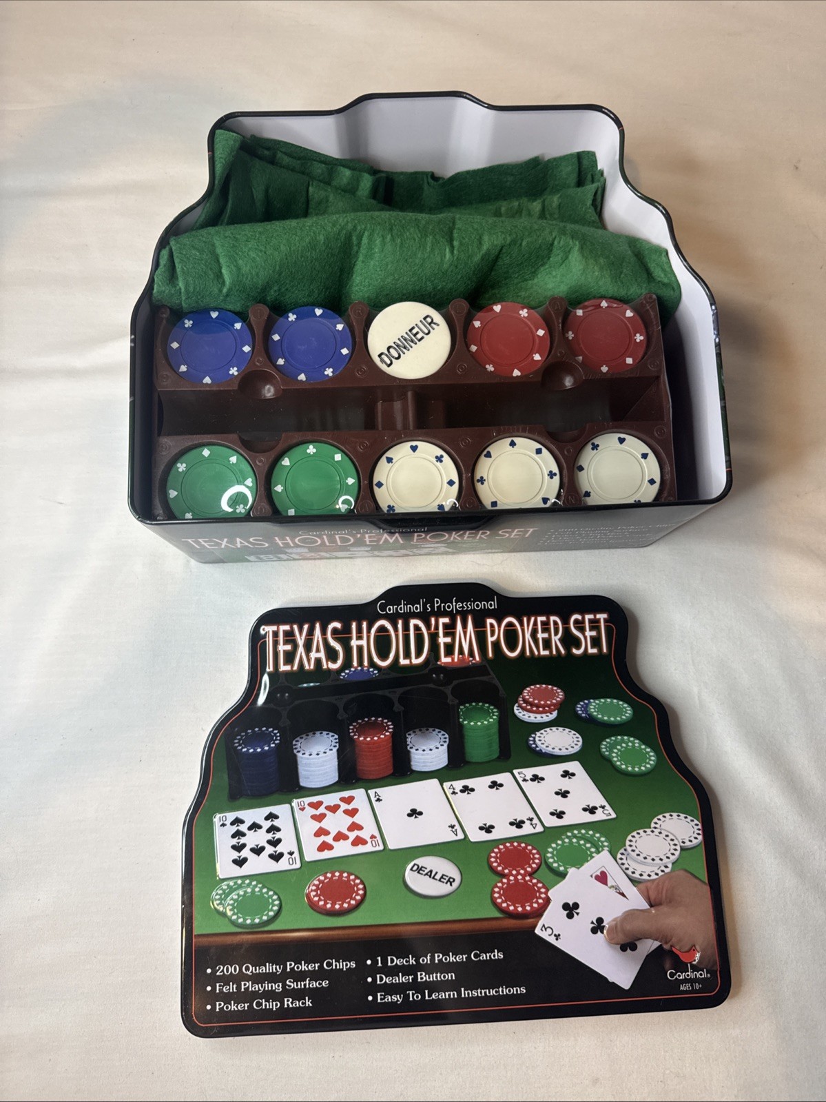 Brand New Texas Hold Em Poker Set 200 Chip Tin Set With Card Deck And Felt