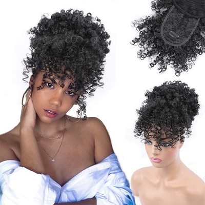 Drawstring Ponytail with Bangs Afro Puff Ponytail Extensions for Women Short ...