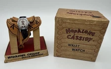 VTG 1950’s Hopalong Cassidy Leather Wrist Watch, “ Working”Saddle Stand, Box