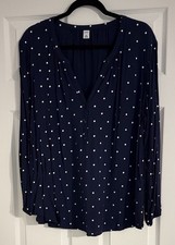 Old Navy Women's XXL Navy Polka Dot V-Neck Long Sleeve Blouse
