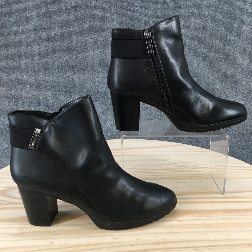 Anne Klein Botas Mujer 8 M Rubí Botín Negro Cremallera Lateral Cómodo Tacones Bloque Foto 2 de 4