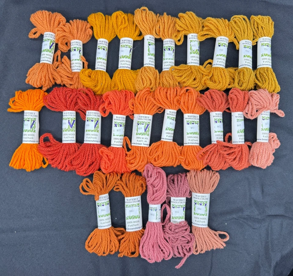 Waverly Garn - orange & rot - 25 Stangen, 100% Wolle, 3-fädiges Garn, 8 Yrd Knäuel