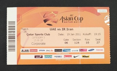 TICKET AFC Asien Cup Katar 2011 UAE - Iran # Match 23 # 027
