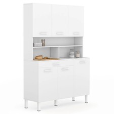 Buffet de cuisine 120 CM CINA 6 portes + tiroir blanc et blanc brillant