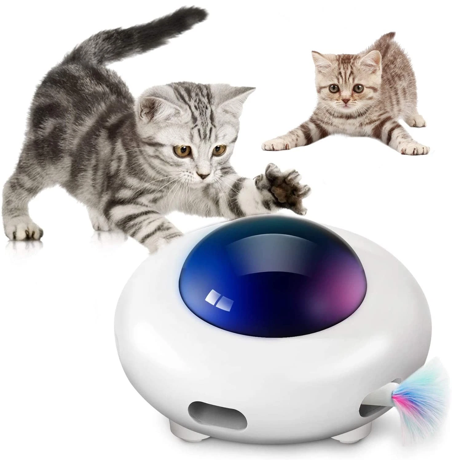 UFO Interactive Cat Toy, Ambush Electronic Cat Toy with Rotating Feather, Aut...