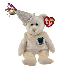 TY Beanie Baby - JUNE the Teddy Birthday Bear w/ hat