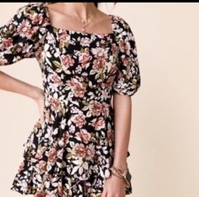 Francesca  s Blue Rain Black Floral Shorts Romper Dress Ruffle Girls Size 8 EUC