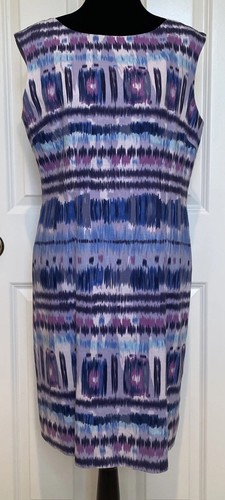 Arthur S Levine Tahari Linen Blend Dress Size 10 Sleeveless Abstract Stripe