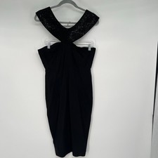 Home Store Rhinestone Halter Strap Dress Women's Size 42 US 12 Black Sheath Fit