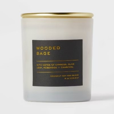 8oz Lidded Glass Jar Black Label Wooded Sage Candle - Soy & Coconut Wax