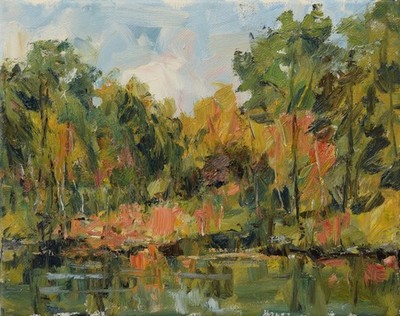 Art Original Oil Painting by RM Mortensen ''Clear And Deep'' Lake Forest Nature