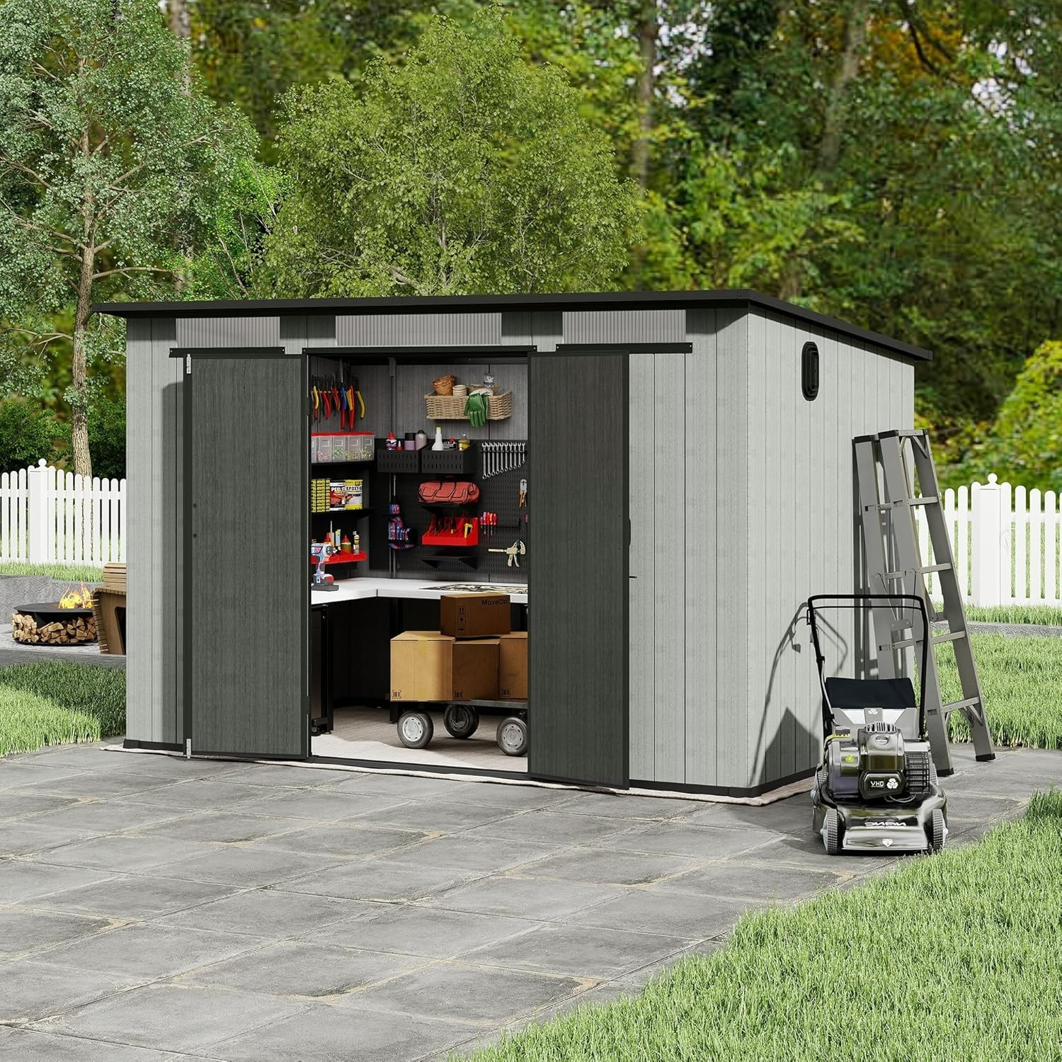 Domi 6'X11' Resin Storage Shed,Plastic Garden Shed w/Lockable Door &Sloping Roof