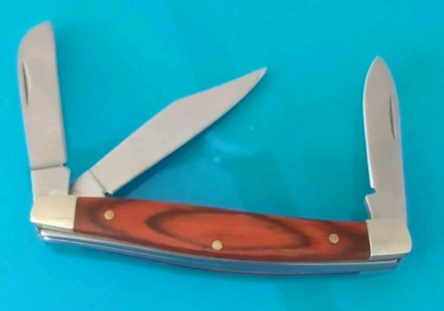 NAVAJA DE BOLSILLO plegable Sheffield 3 hojas mango de madera inoxidable de colección INGLATERRA 3,25" * Foto 3 de 4