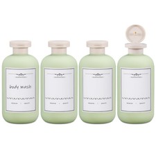 4 Piece 10oz Green Plastic Refillable Travel Shampoo Bottles Dispenser Spout
