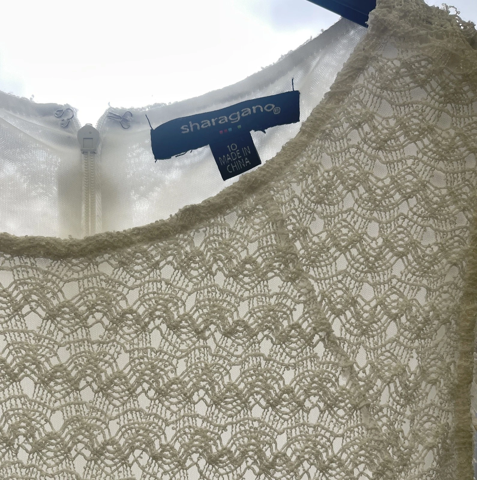 OFF WHITE Abito Sharagano look retrò lunghezza ginocchio foderato pizzo taglia UK 10 bianco sporco